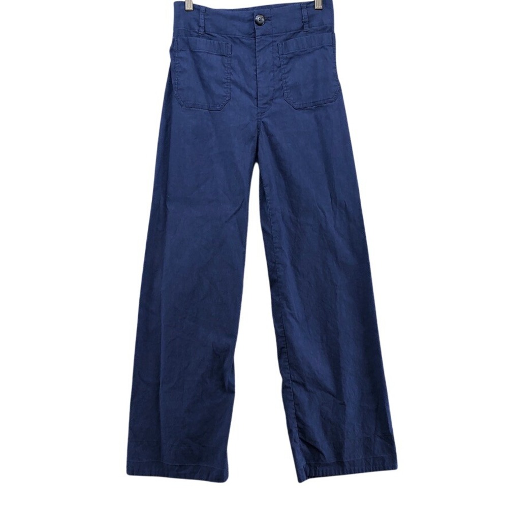 Maeve The Colette Pants Womens 27 Navy Blue Wide Leg High Rise Patch Pocket